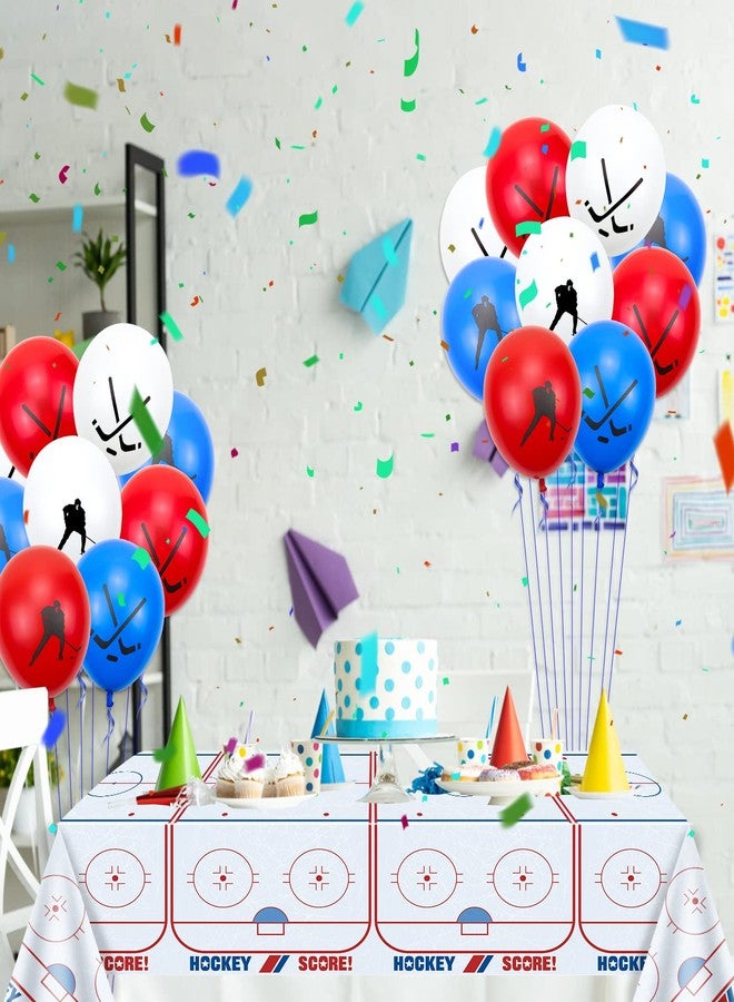 PIXHOTUL زينة حفلات هوكي الجليد من PIXHOTUL - 3 مفارش طاولة لهوكي الجليد، 18 بالون هوكي، غطاء طاولة بلاستيكي للاستخدام مرة واحدة لحلبة هوكي الجليد، مناسب لفعاليات الرياضة، وأيام المباريات، وحفلات أعياد الميلاد. - Image 4